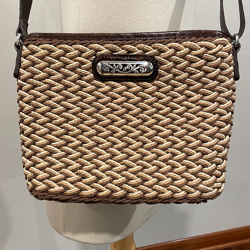 Brighton Woven Straw & Leather Crossbody Bag Handbag Purse - Picture 3 of 14